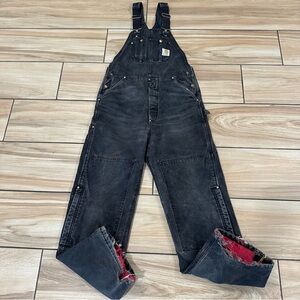 Vtg 90s Carhartt Overalls 34x34 Black R02 Insulated Distressed Double Knee USA